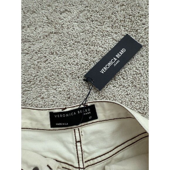 Veronica Beard Blake Classic Straight High Rise Buttonfly‎ Denim Jeans Ecru 27/4 - Picture 5 of 11